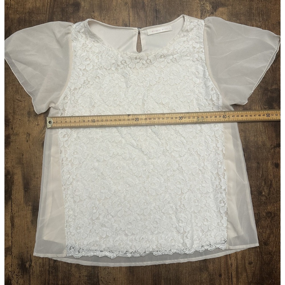 Miracle Minx Ivory Lace Panel Flutter Sleeve Blouse